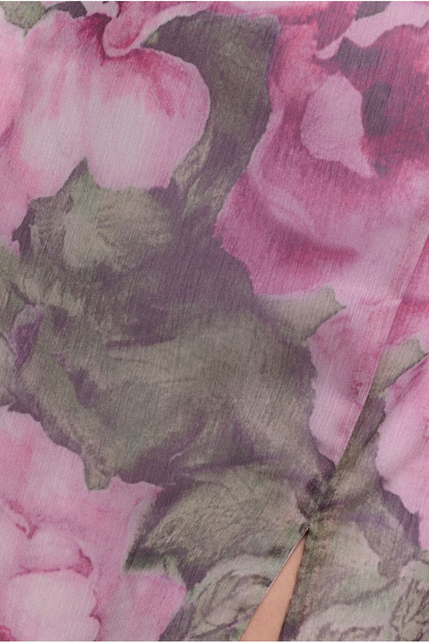 Puff Sleeve A-Line Printed Chiffon Maxi Dress With Split - Blush Pink DR4550