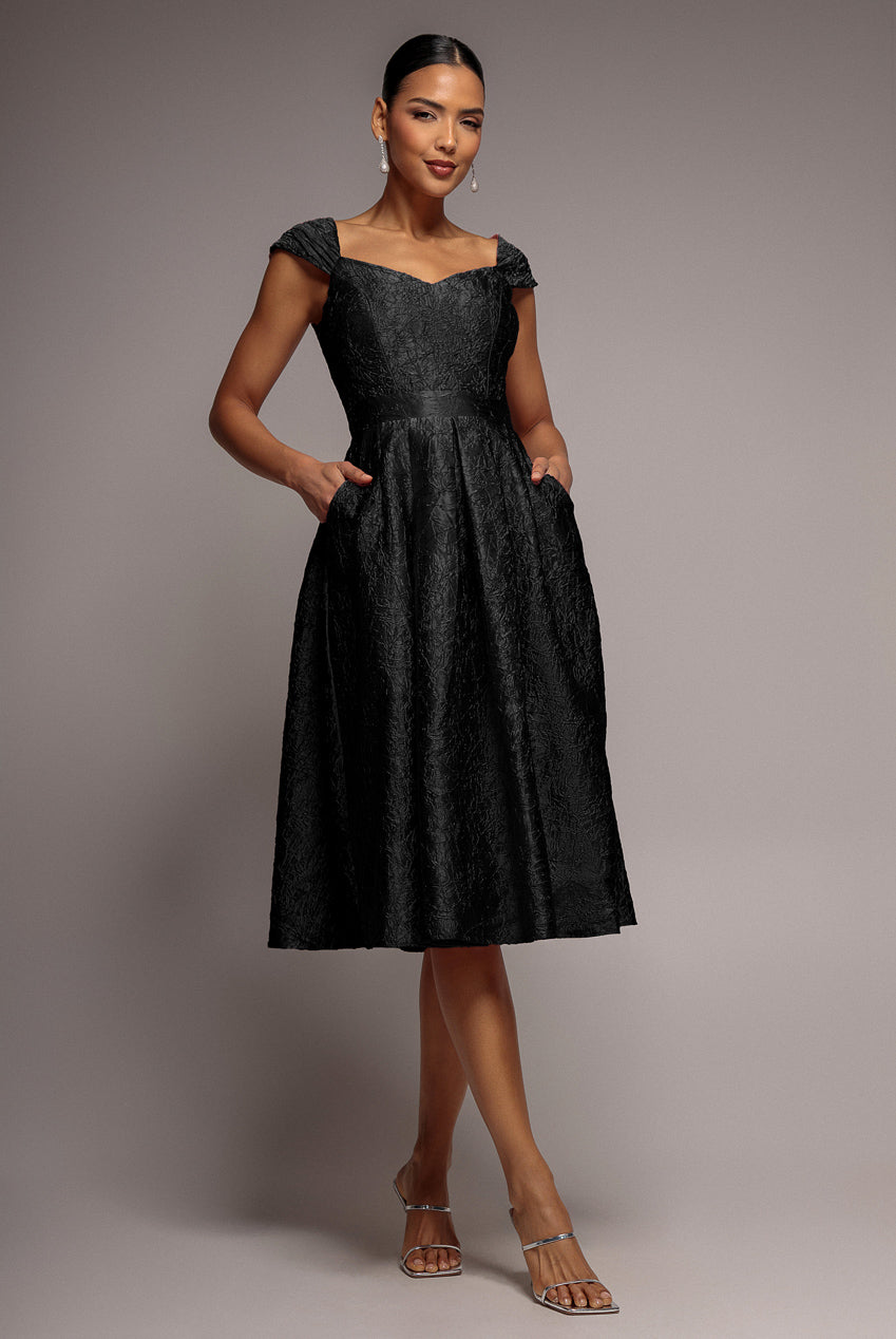 Crushed Satin Sleeveless A Line Midi Dress - Black DR4551