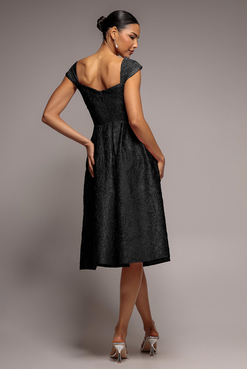 Crushed Satin Sleeveless A Line Midi Dress - Black DR4551