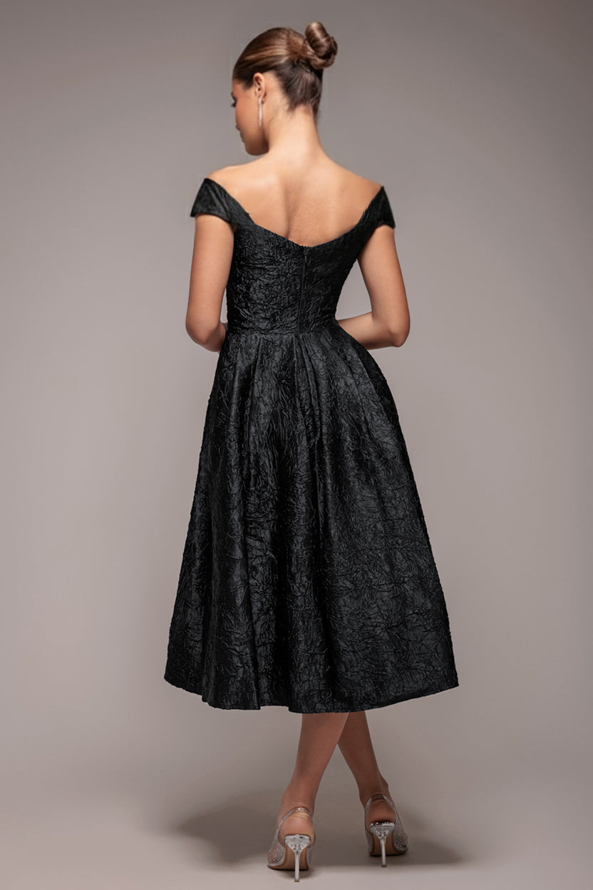 Crushed Satin Sleeveless A Line Midi Dress - Black DR4551