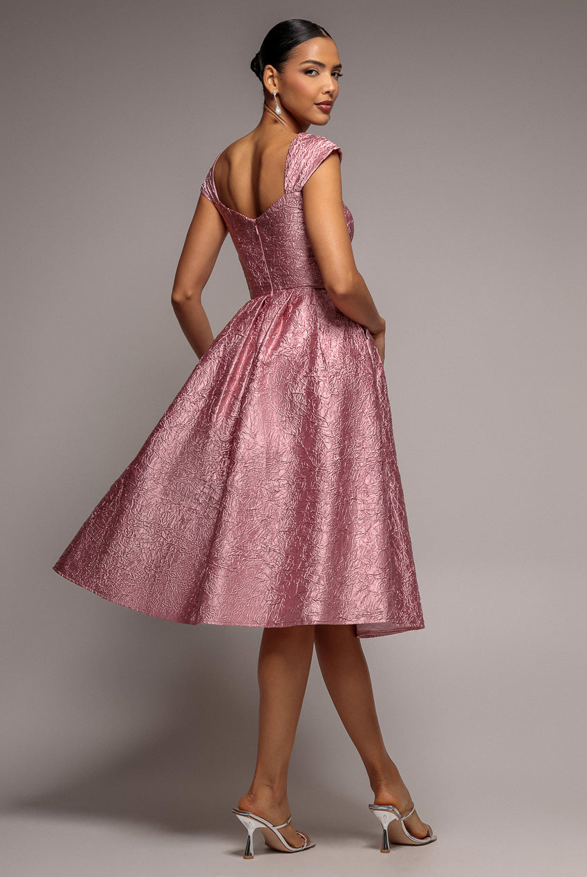 Crushed Satin Sleeveless A Line Midi Dress - Blush Pink DR4551