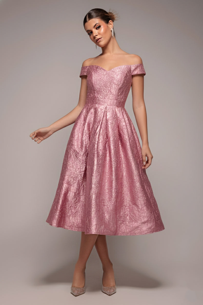 Crushed Satin Sleeveless A Line Midi Dress - Blush Pink DR4551