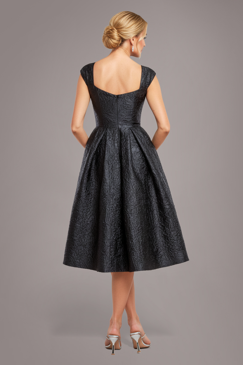 Crushed Satin Sleeveless A Line Midi Dress - Black DR4551M