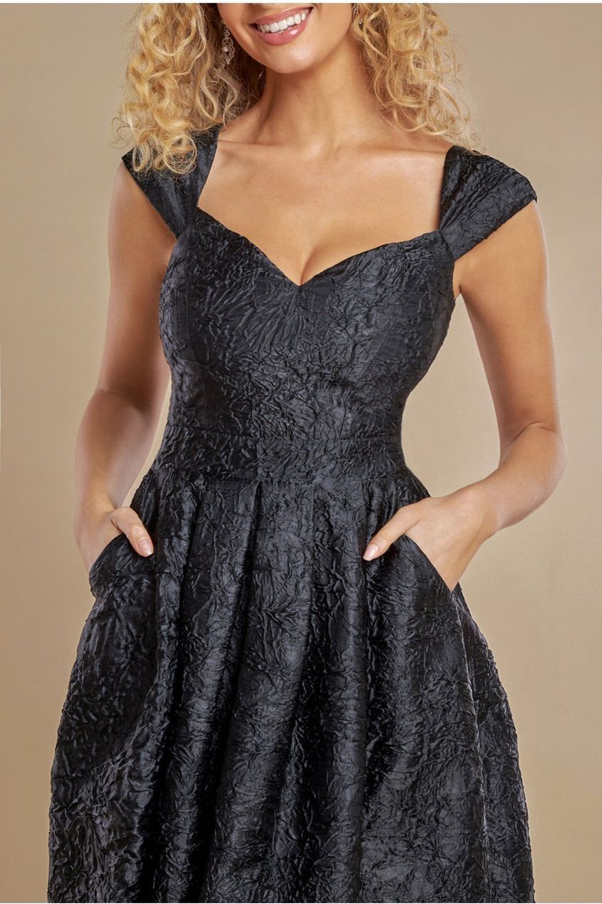 Crushed Satin Sleeveless A Line Midi Dress - Black DR4551