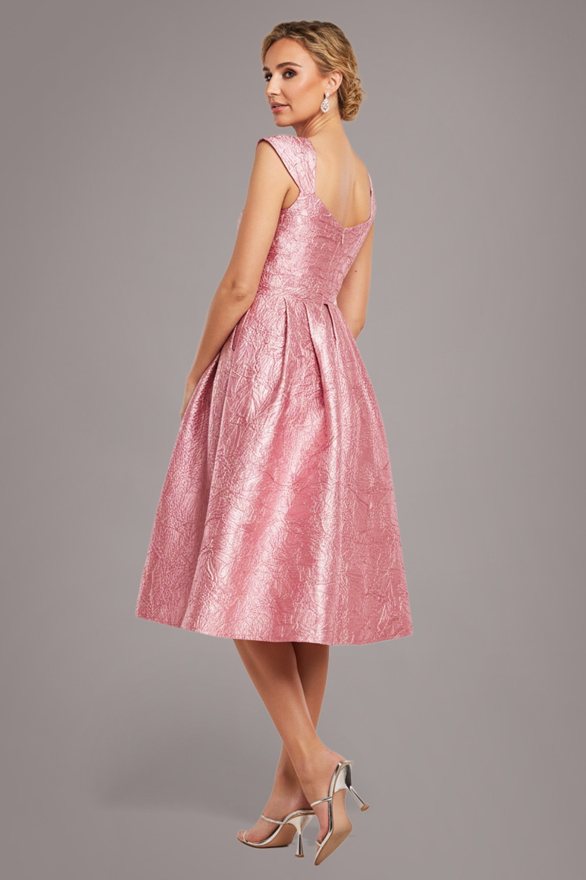 Crushed Satin Sleeveless A Line Midi Dress - Blush Pink DR4551M