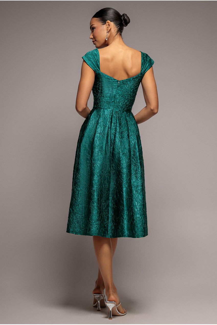 Crushed Satin Sleeveless A Line Midi Dress - Emerald Green DR4551