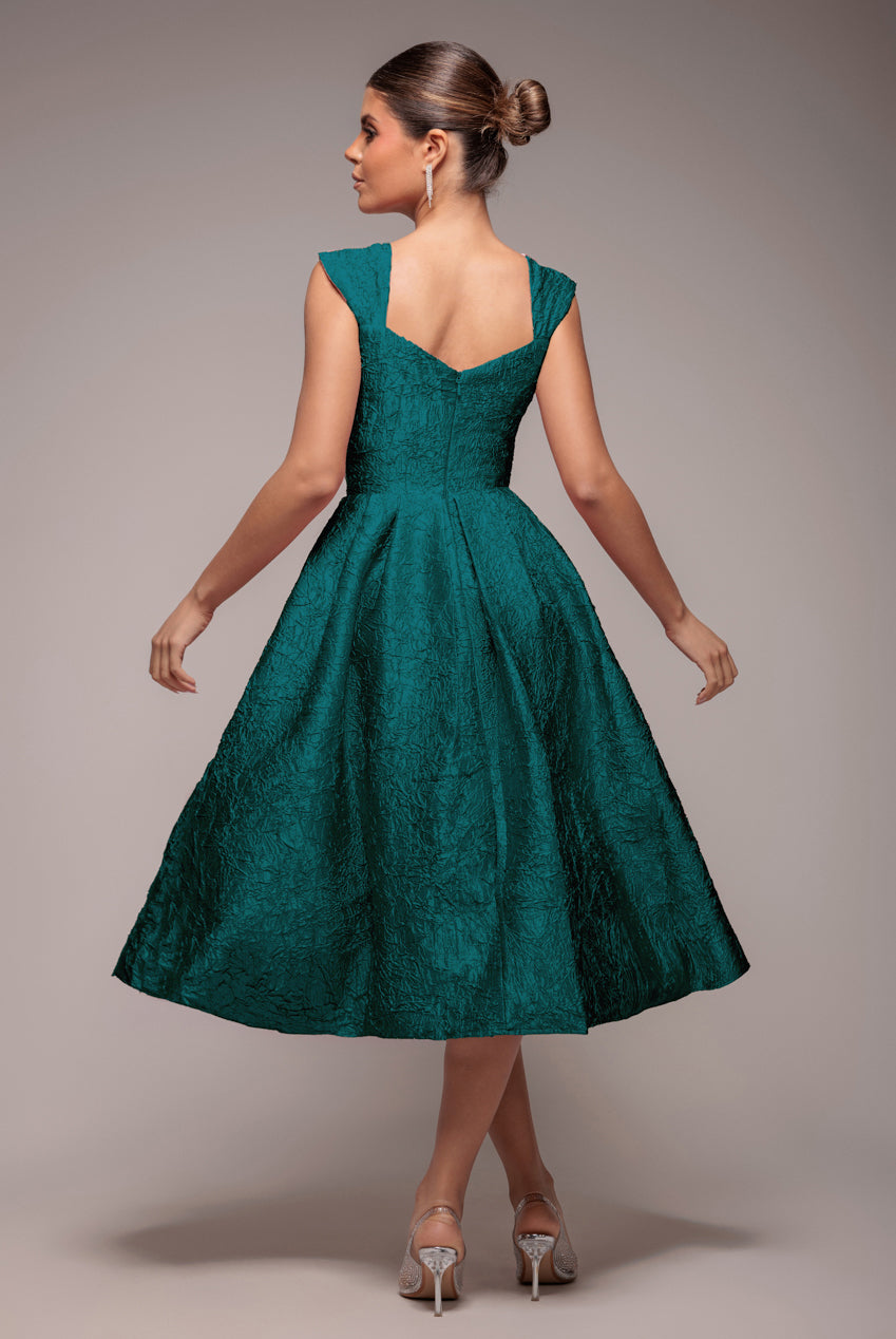 Crushed Satin Sleeveless A Line Midi Dress - Emerald Green DR4551