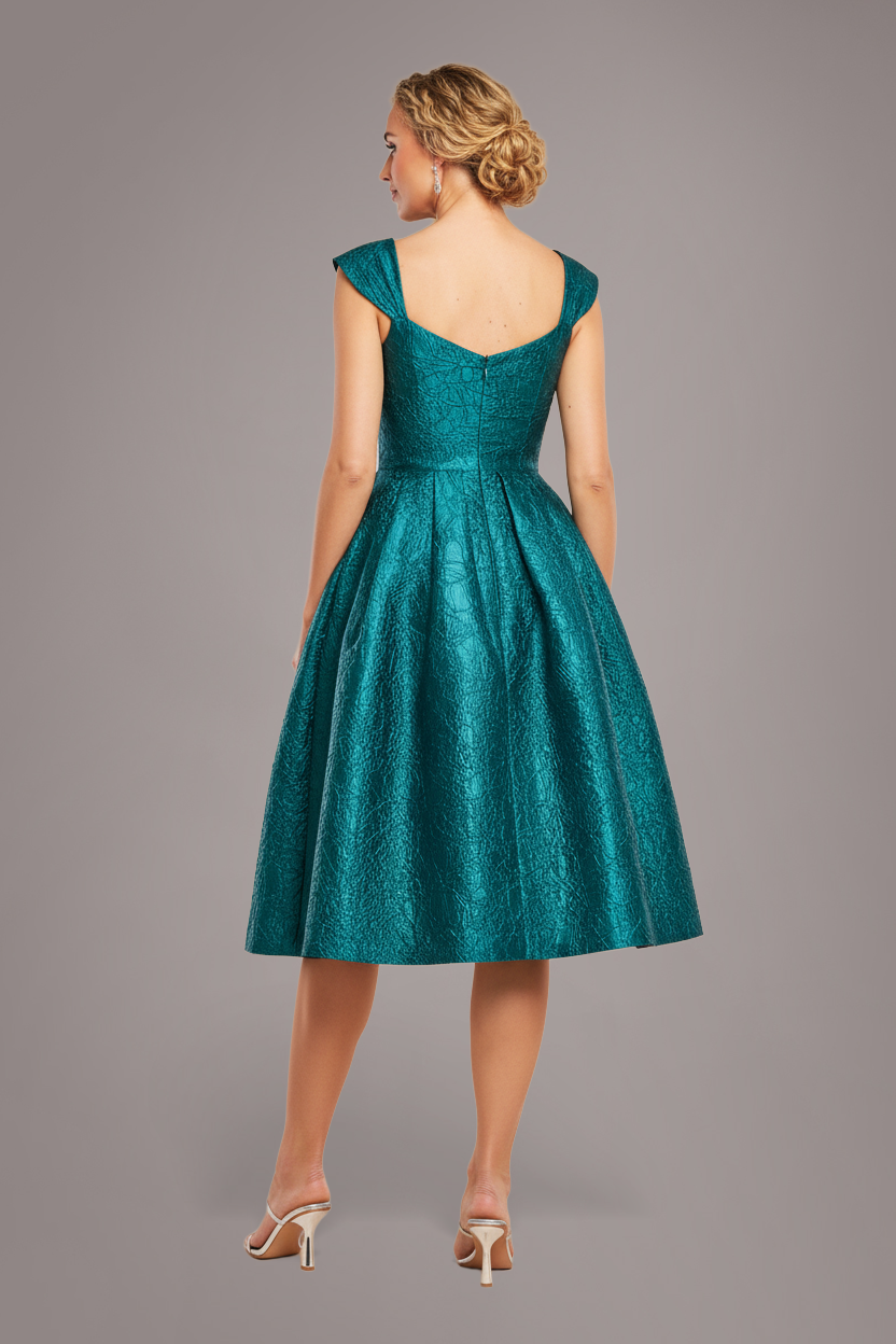 Crushed Satin Sleeveless A Line Midi Dress - Emerald Green DR4551M