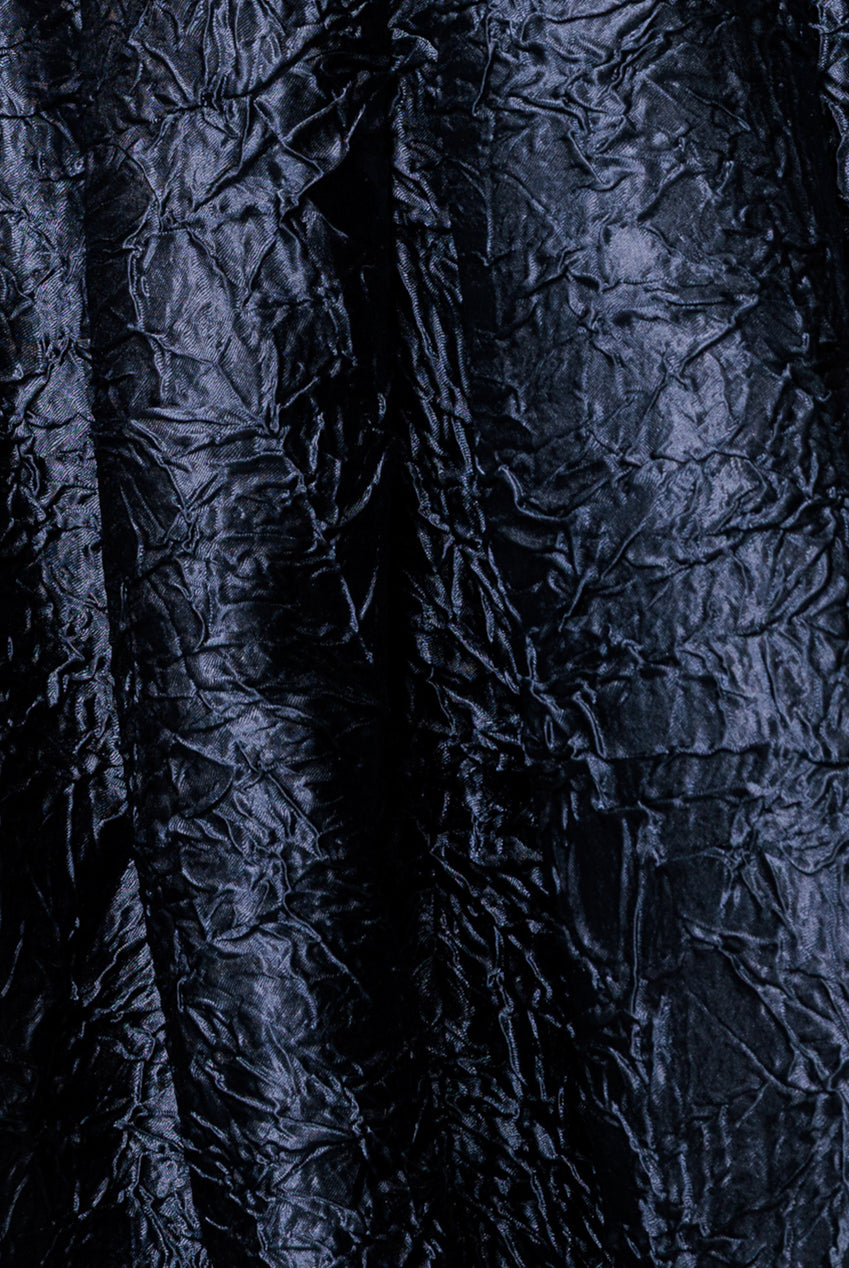 Crushed Satin Sleeveless A Line Midi Dress - Navy Blue DR4551