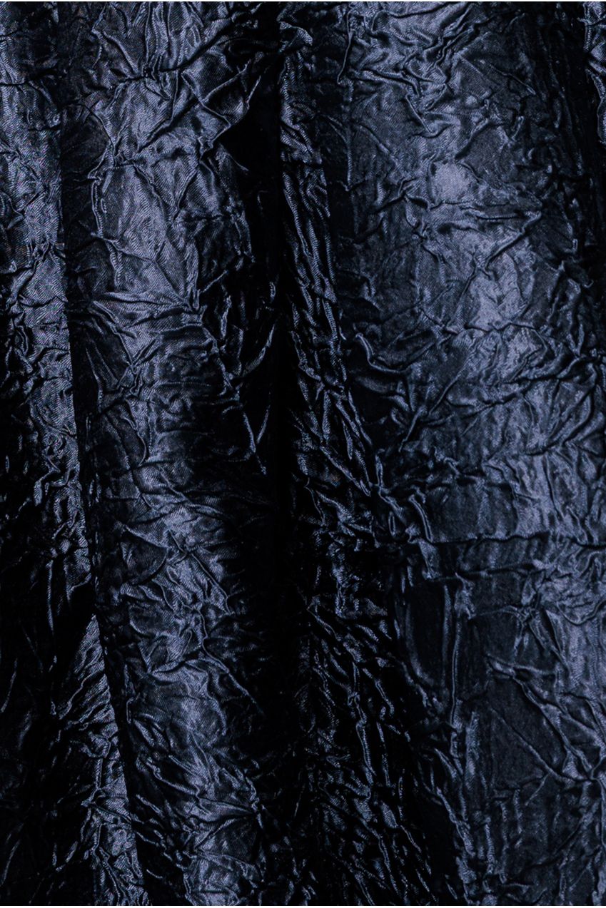 Crushed Satin Sleeveless A Line Midi Dress - Navy Blue DR4551