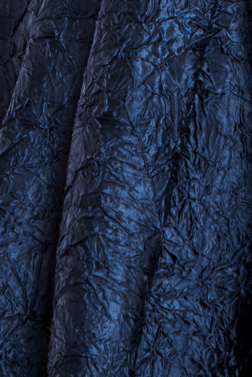 Crushed Satin Sleeveless A Line Midi Dress - Navy Blue DR4551M