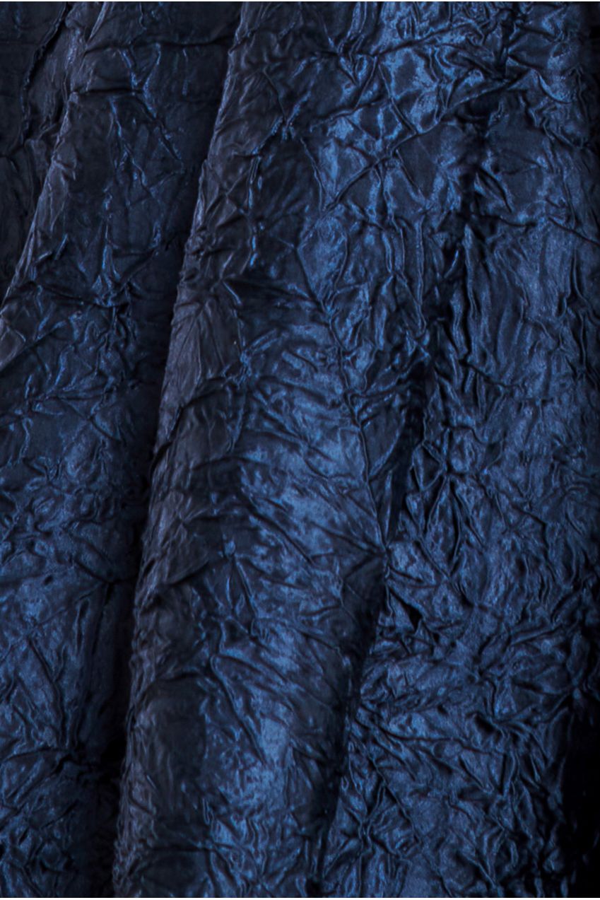 Crushed Satin Sleeveless A Line Midi Dress - Navy Blue DR4551M