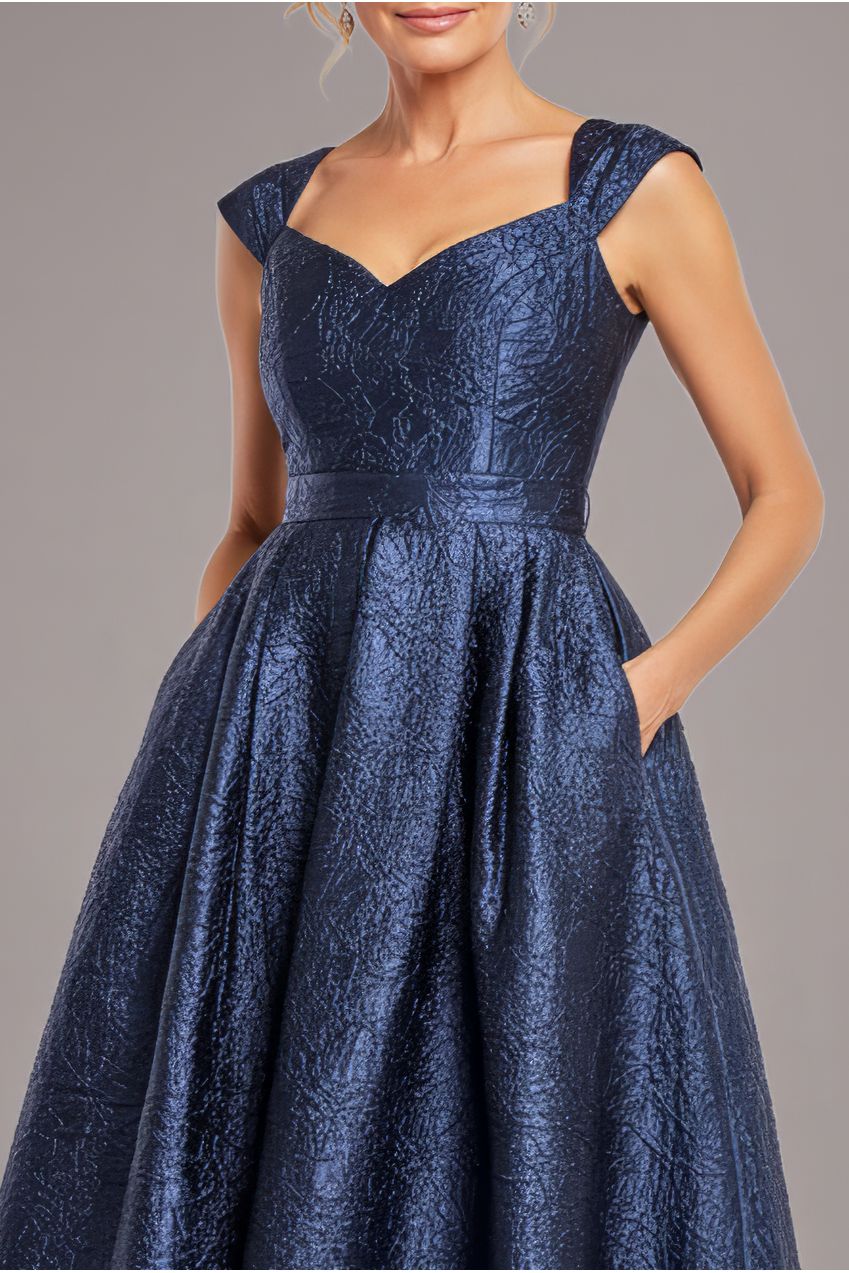 Crushed Satin Sleeveless A Line Midi Dress - Navy Blue DR4551M
