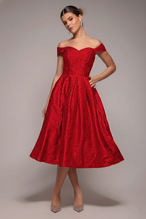 Crushed Satin Sleeveless A Line Midi Dress - Red by Goddiva