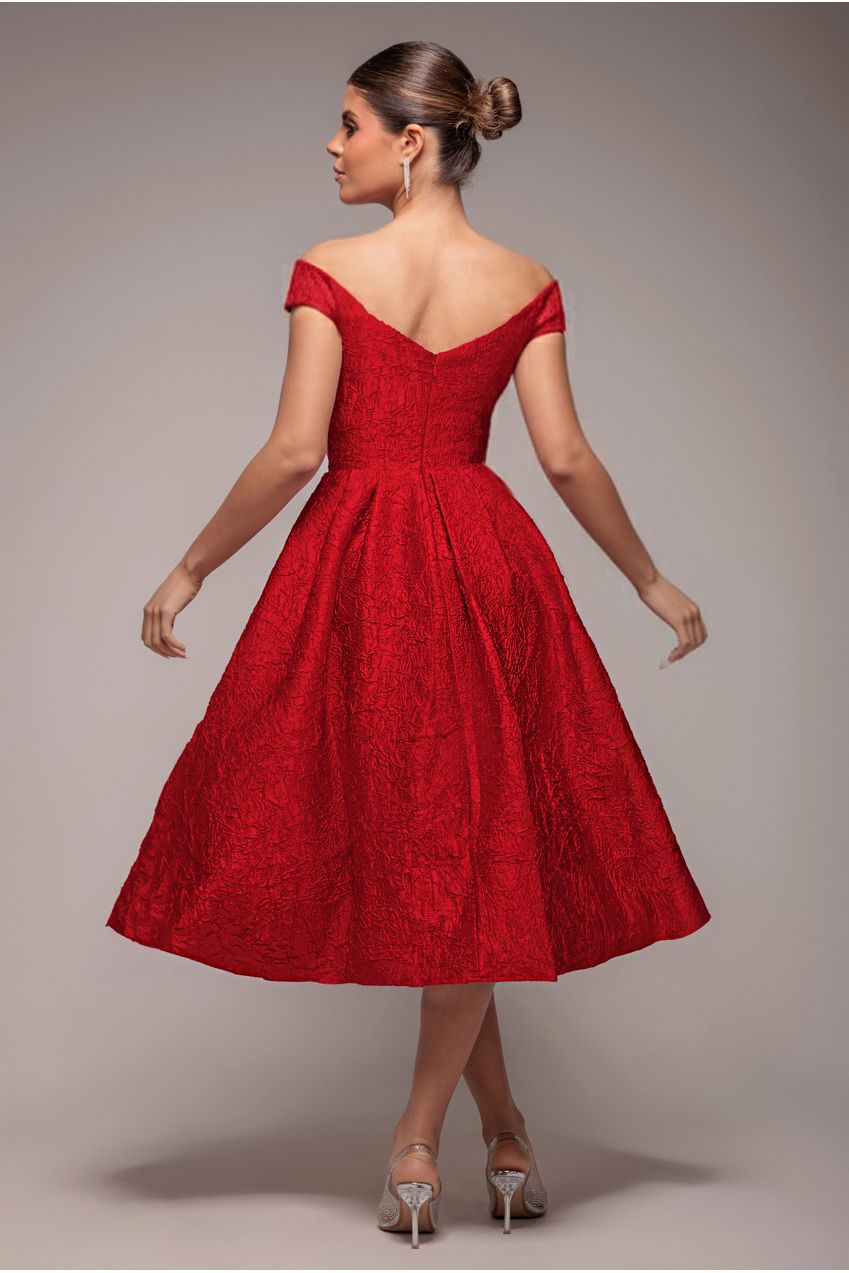 Crushed Satin Sleeveless A Line Midi Dress - Red DR4551