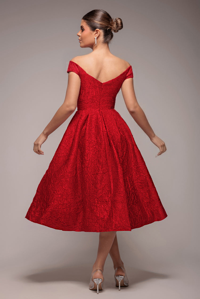 Crushed Satin Sleeveless A Line Midi Dress - Red DR4551