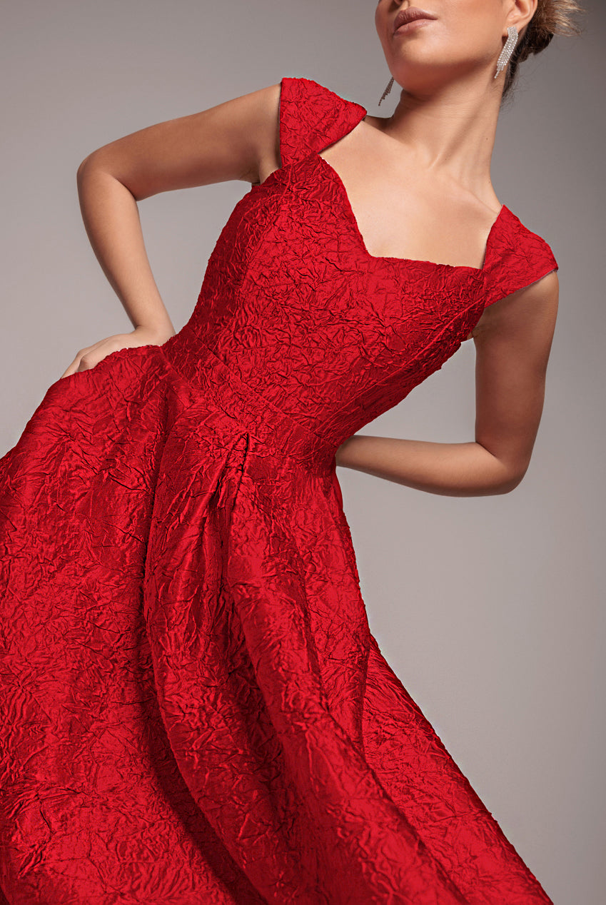 Crushed Satin Sleeveless A Line Midi Dress - Red DR4551