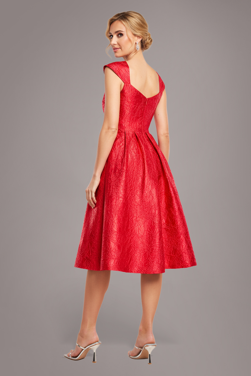 Crushed Satin Sleeveless A Line Midi Dress - Red DR4551M
