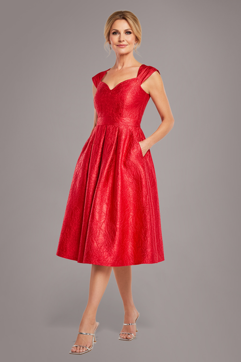 Crushed Satin Sleeveless A Line Midi Dress - Red by Goddiva
