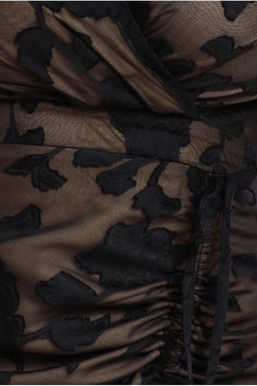 Jacquard Chiffon Wrap High Low Midaxi Dress - Black DR4552