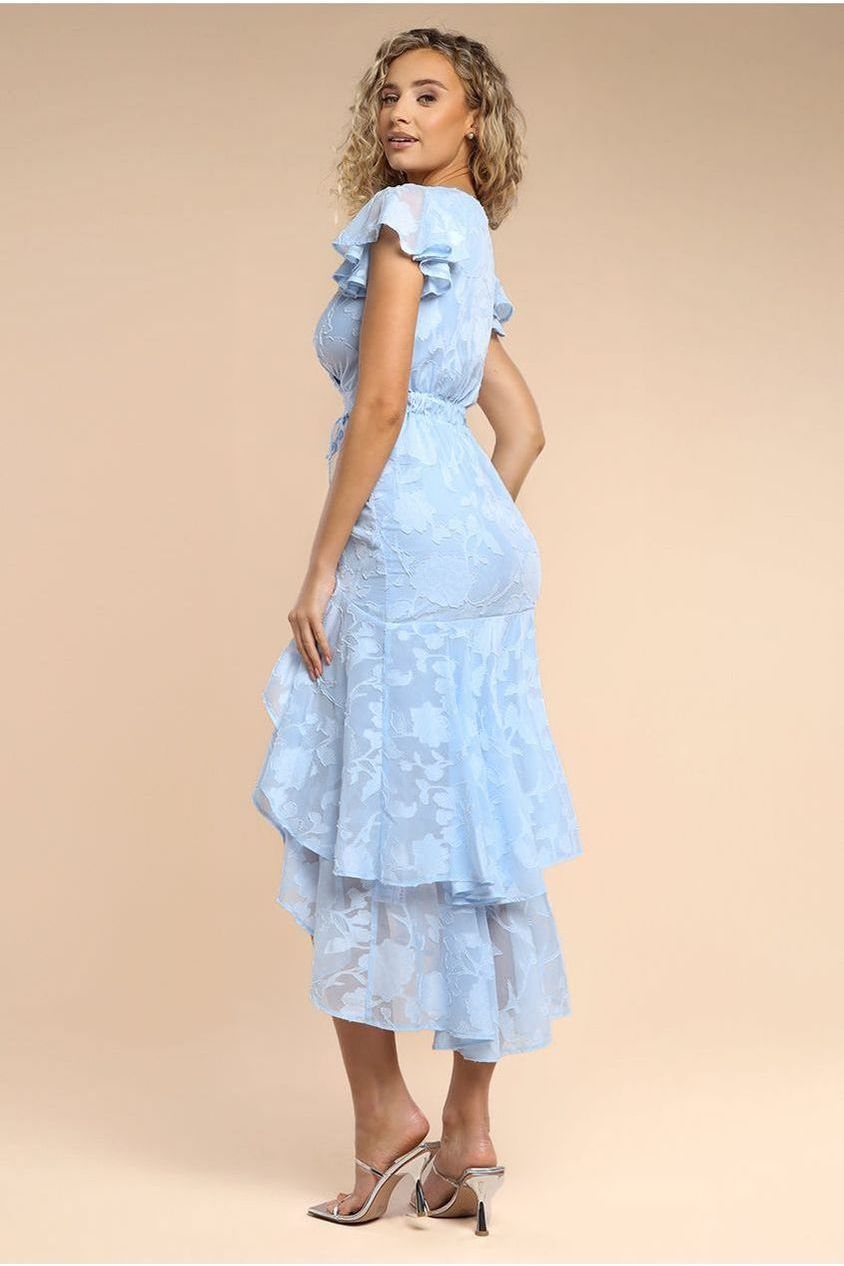 Jacquard Chiffon Wrap High Low Midaxi Dress - Blue DR4552