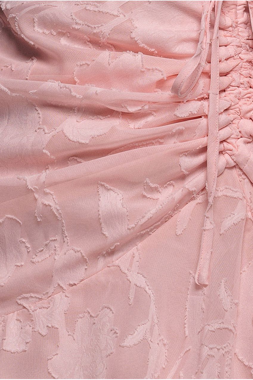 Jacquard Chiffon Wrap High Low Midaxi Dress - Pink DR4552