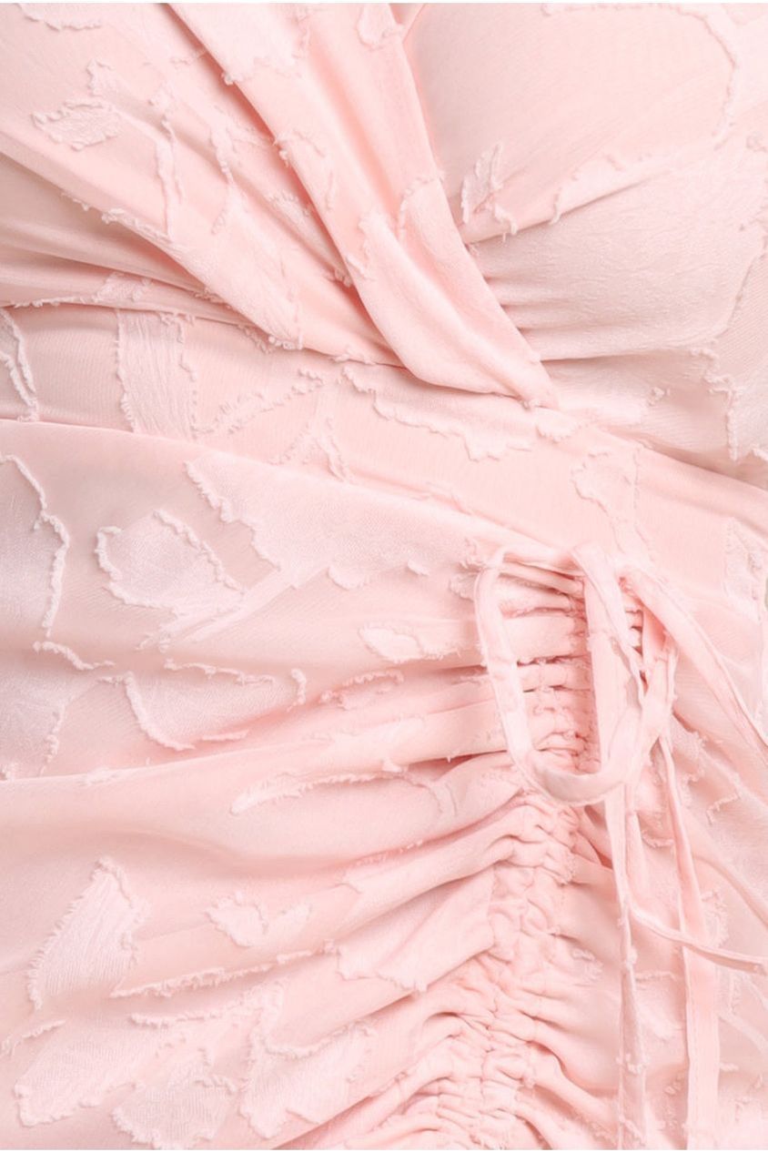 Jacquard Chiffon Wrap High Low Midaxi Dress - Pink DR4552M