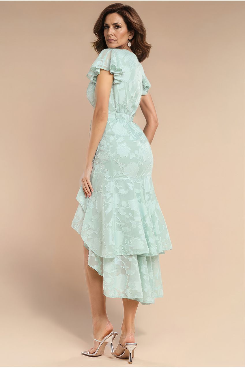 Jacquard Chiffon Wrap High Low Midaxi Dress - SageGreen DR4552M