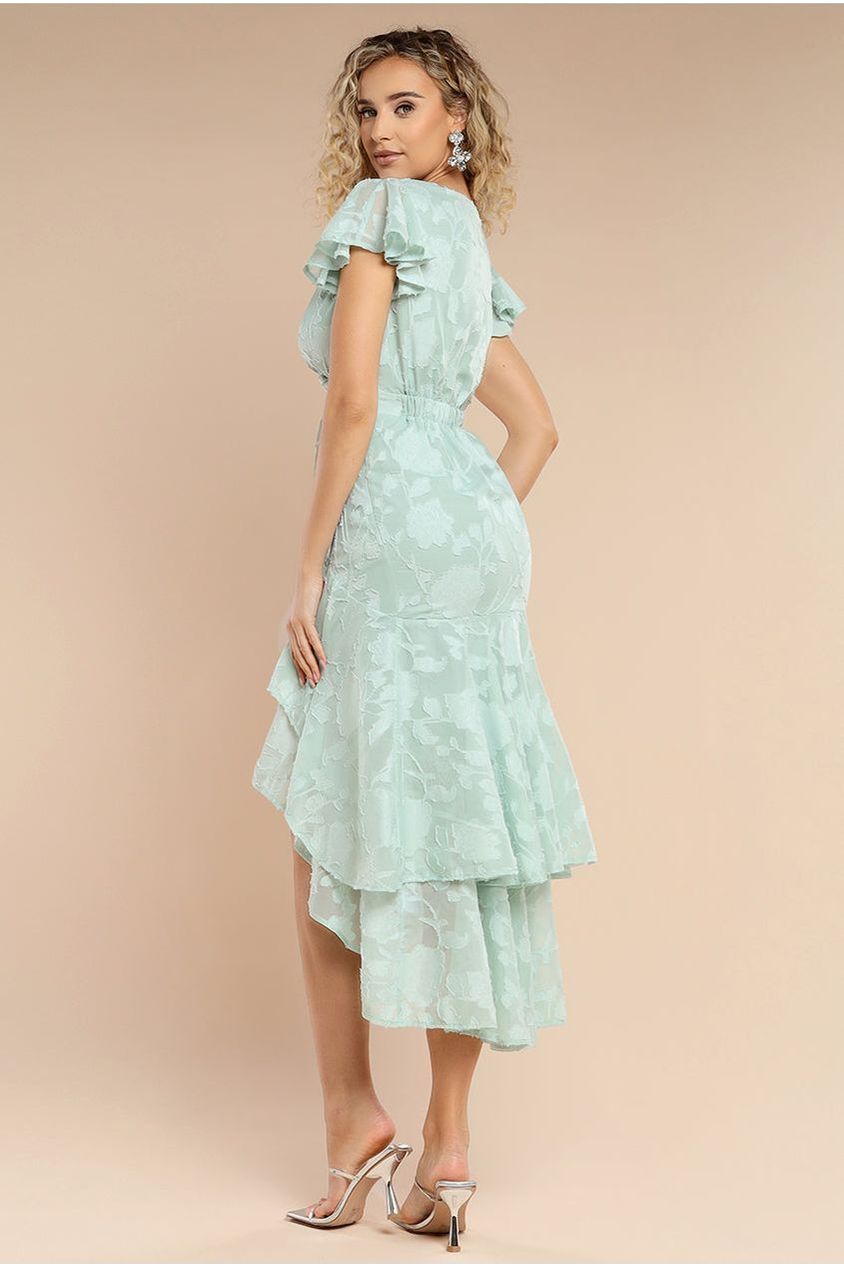 Jacquard Chiffon Wrap High Low Midaxi Dress - SageGreen DR4552
