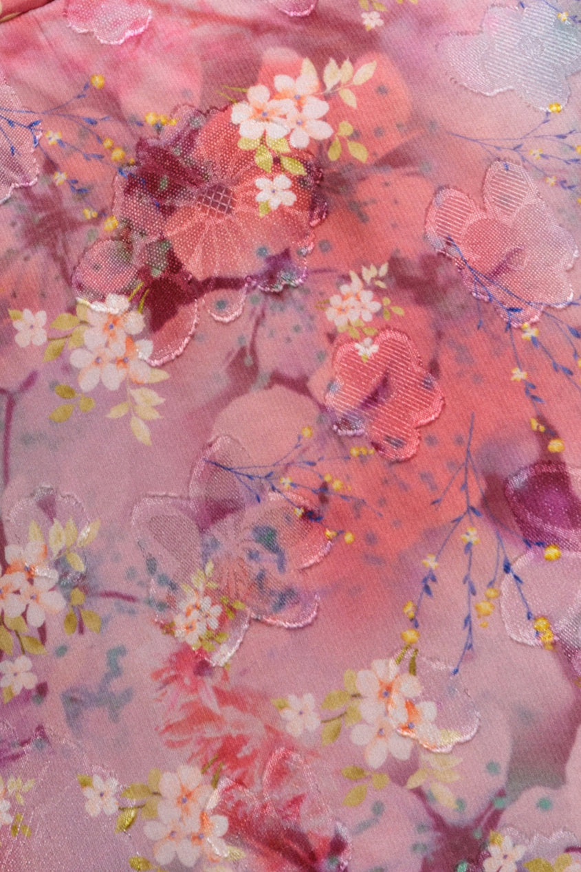 One Shoulder Cowl Neck Chiffon Floral Maxi Dress - Pink DR4555