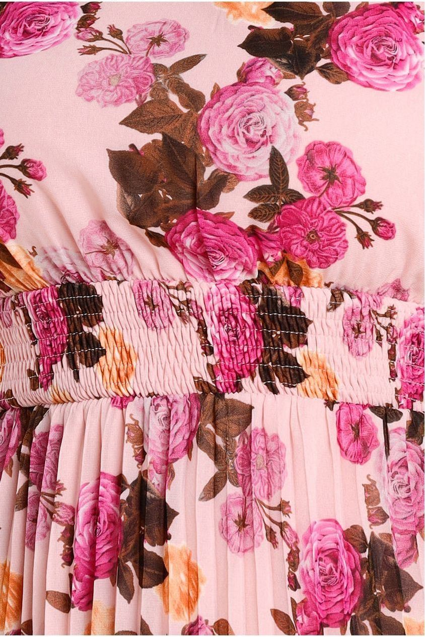 Flutter Sleeve Pleated Skirt Floral Midi Dress - Pink DR4565M