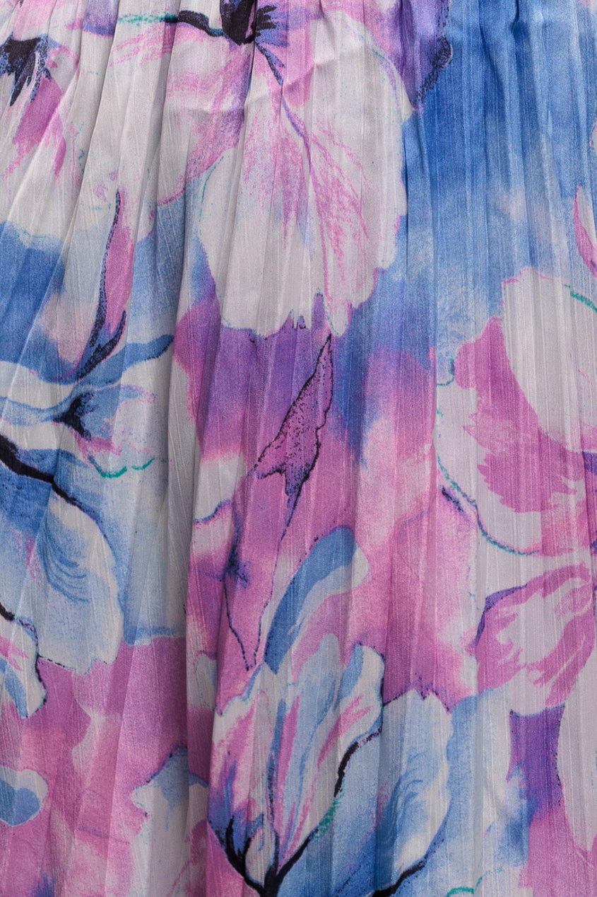 Flutter Sleeve Pleated Skirt Floral Midi Dress - Blue DR4565