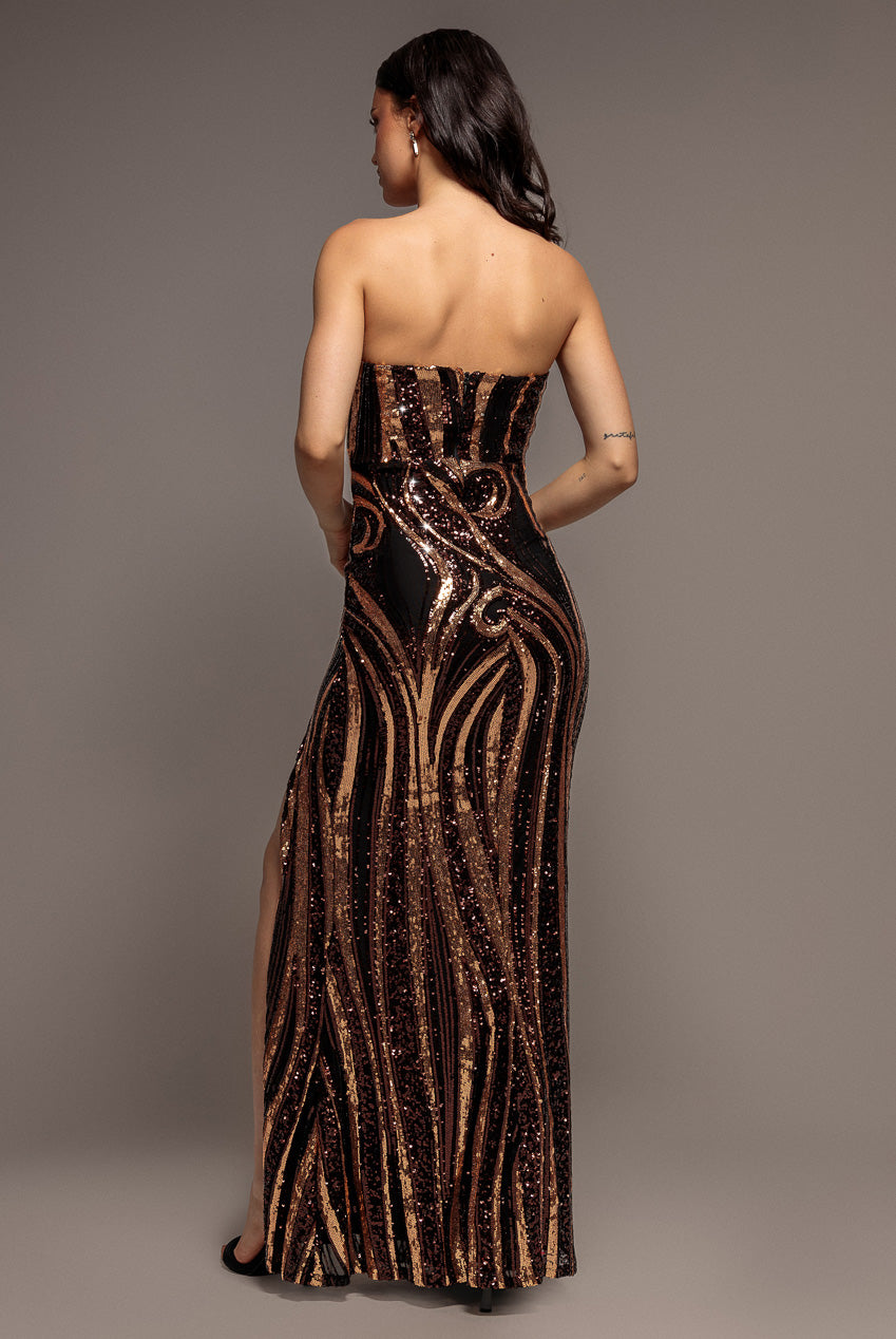 Strapless Multi Sequin Maxi Dress - Bronze DR4566