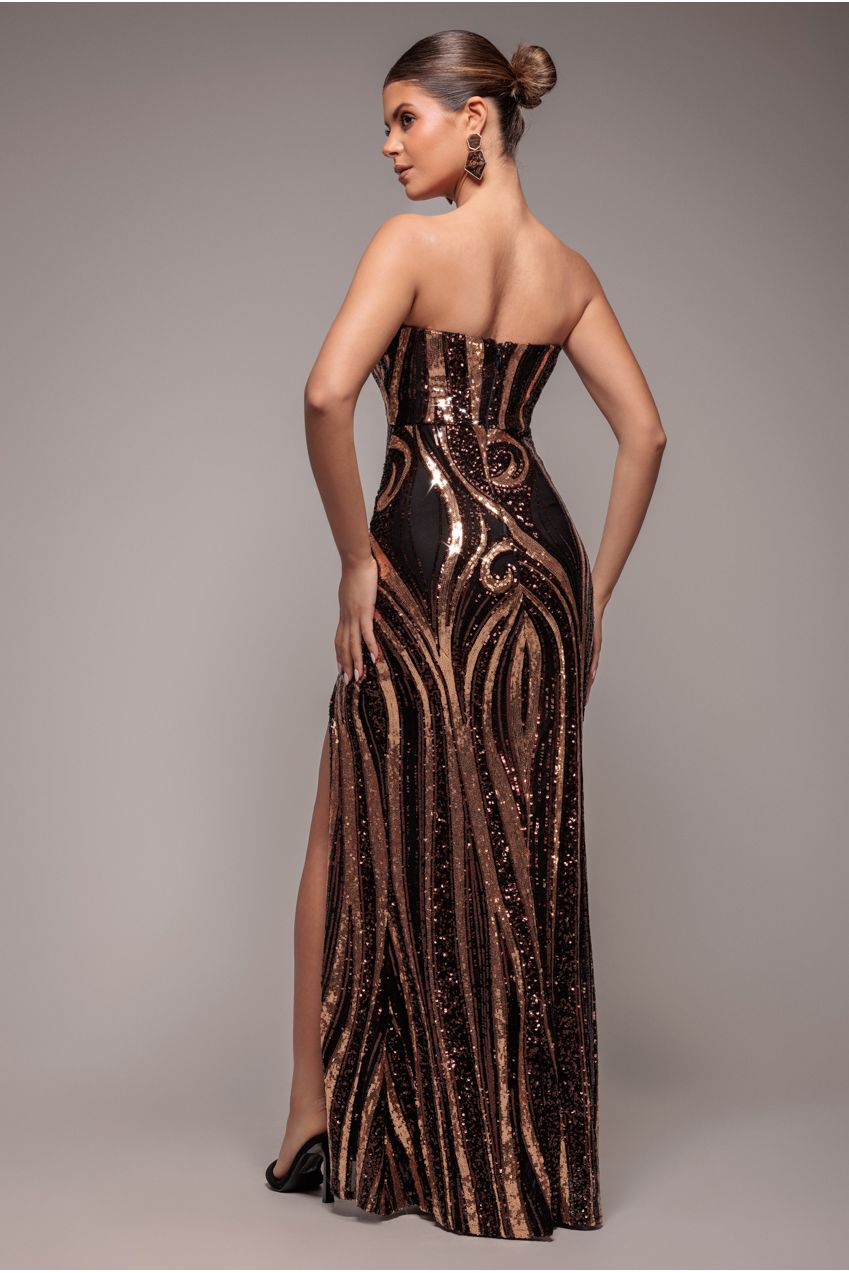 Strapless Multi Sequin Maxi Dress - Bronze DR4566