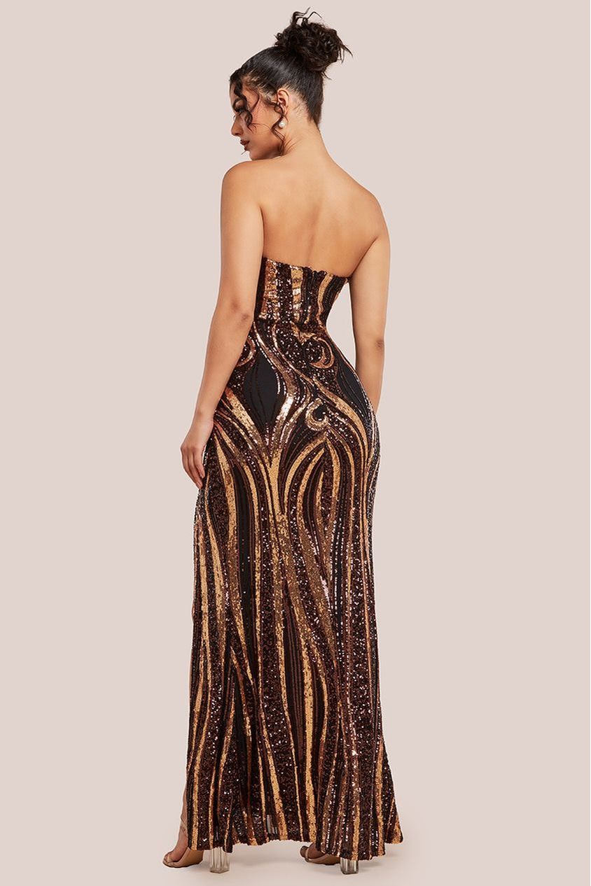 Strapless Multi Sequin Maxi Dress - Bronze DR4566