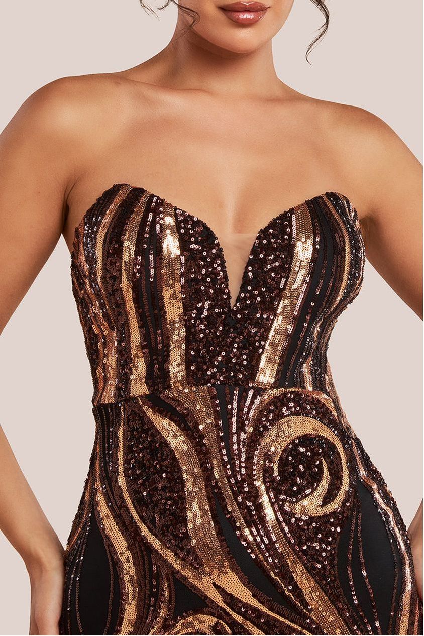 Strapless Multi Sequin Maxi Dress - Bronze DR4566