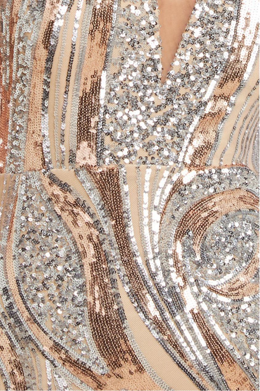 Strapless Multi Sequin Maxi Dress - Champagne DR4566