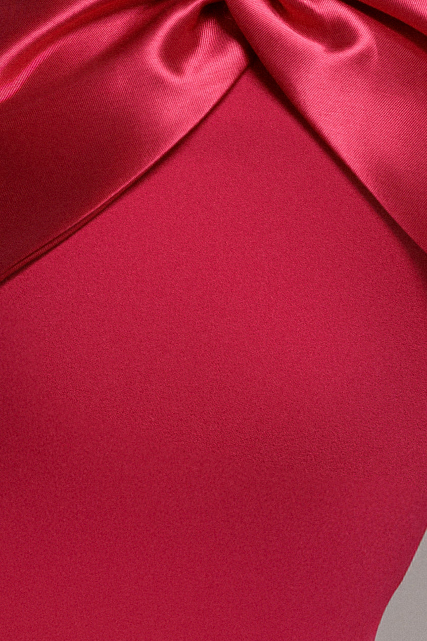 Twist Knot Satin & Scuba Bardot Maxi Dress - Magenta DR4575