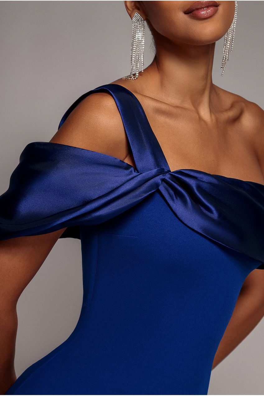 Satin Twist One Shoulder Maxi Dress - Royal Blue DR4576QZ