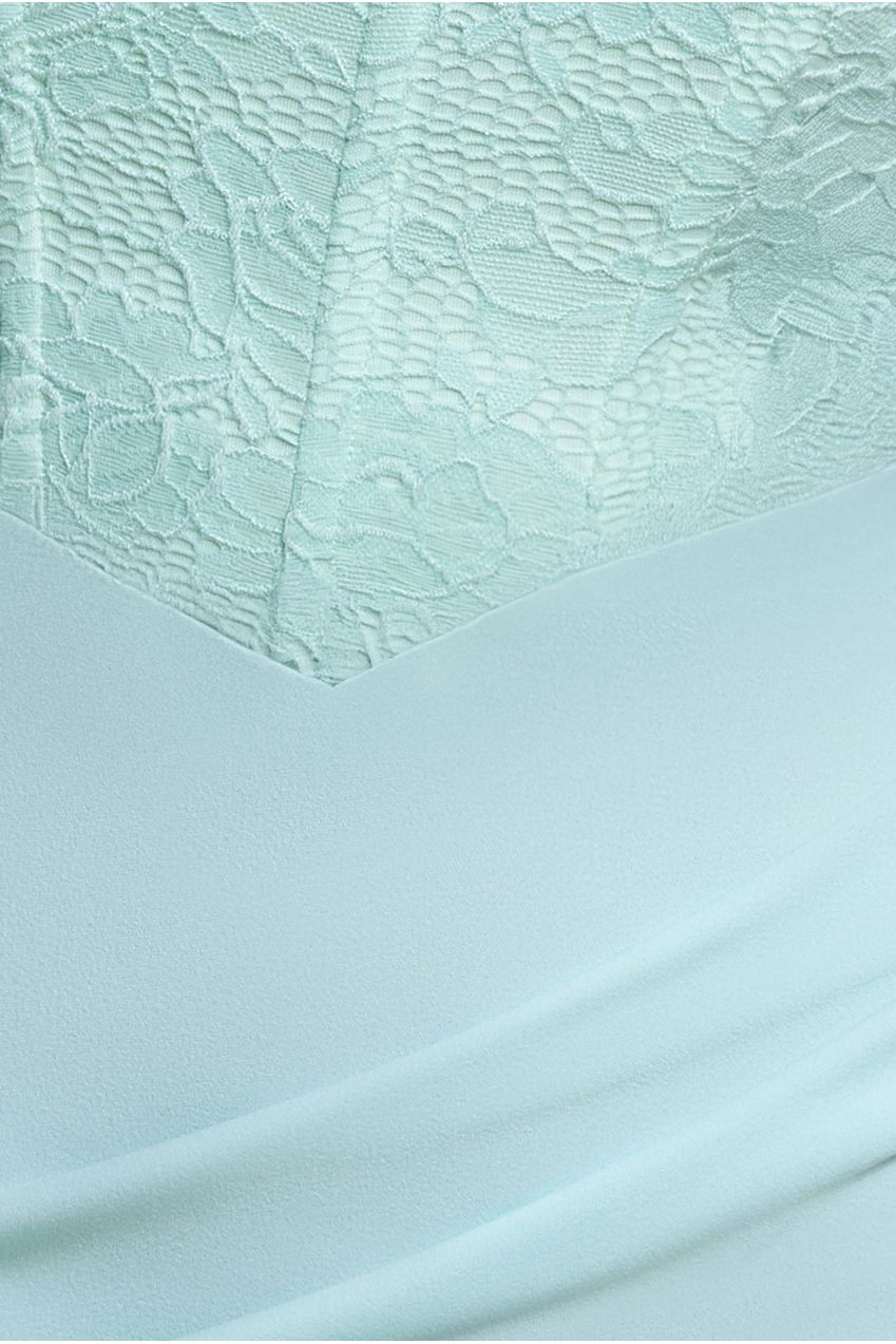 One Shoulder Organza Fan Detail Lace Bodice Maxi Dress - Mint Green DR4577