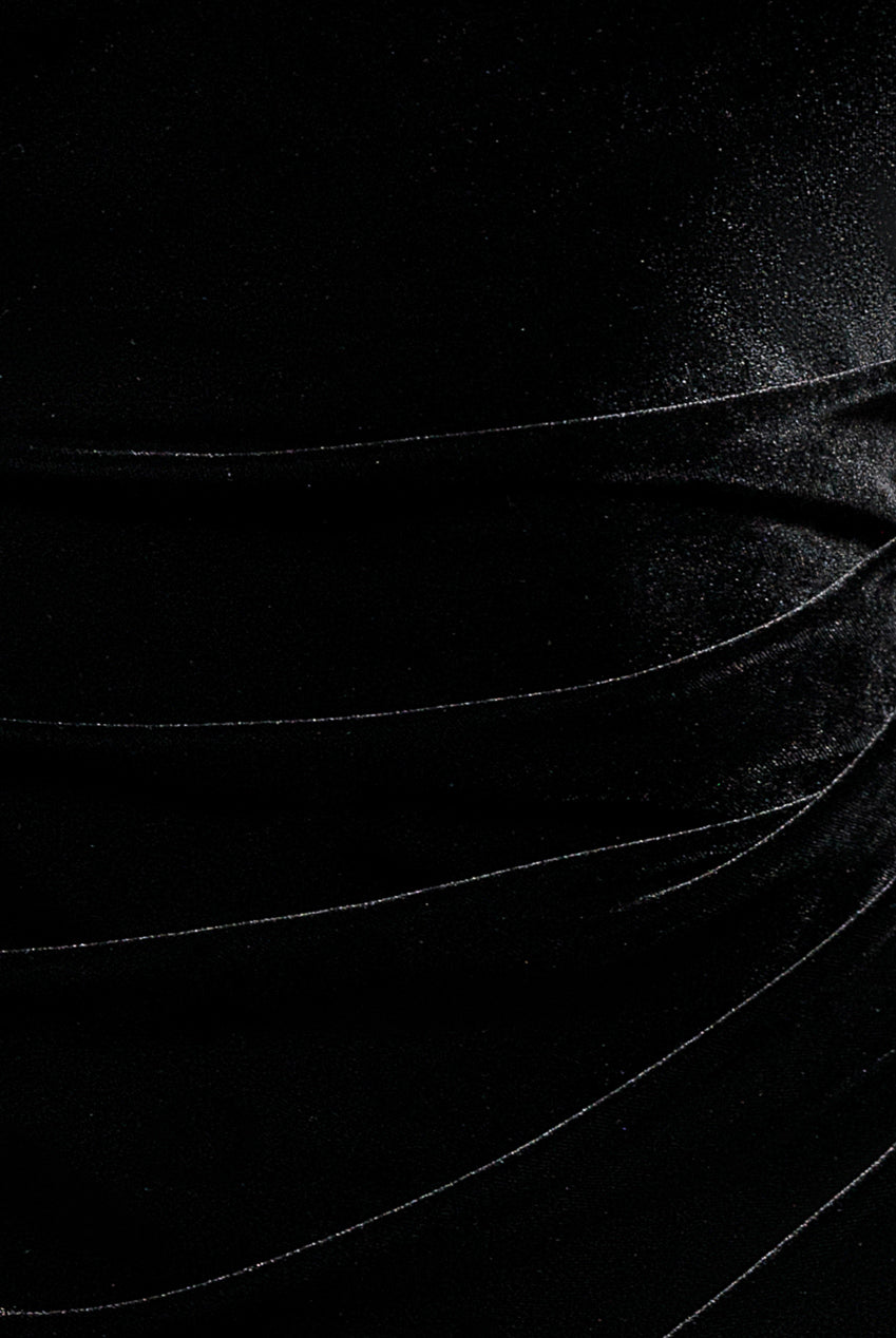 One Shoulder Velvet Maxi Dress - Black DR4578