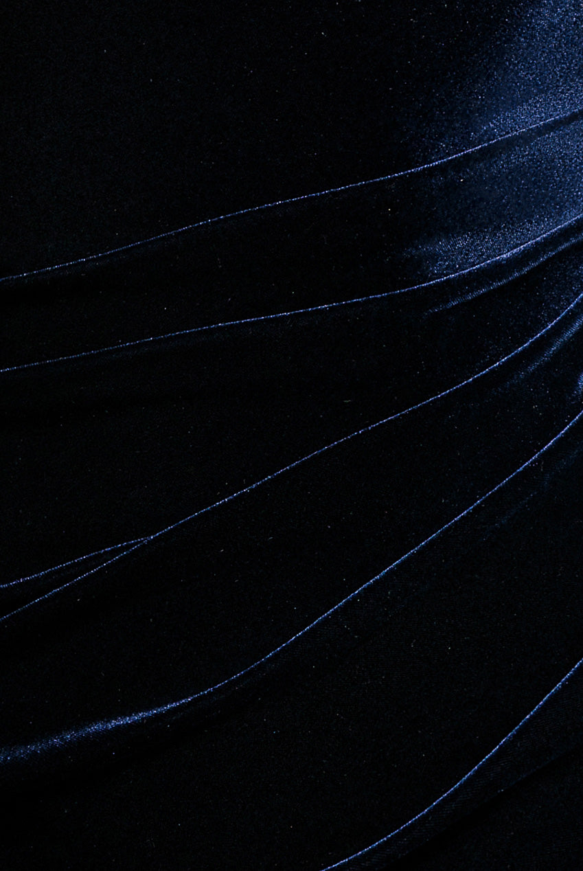One Shoulder Velvet Maxi Dress - Navy DR4578