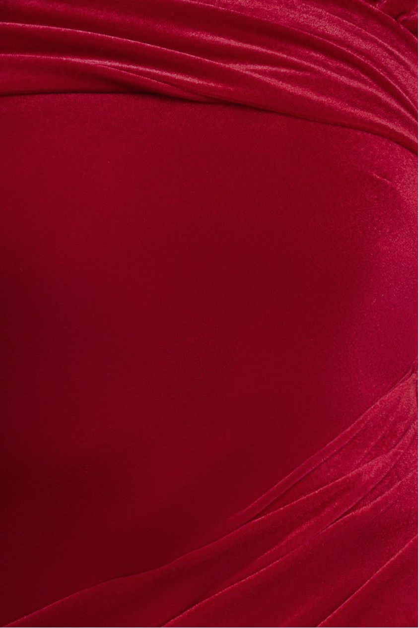 One Shoulder Velvet Maxi Dress - Red DR4578