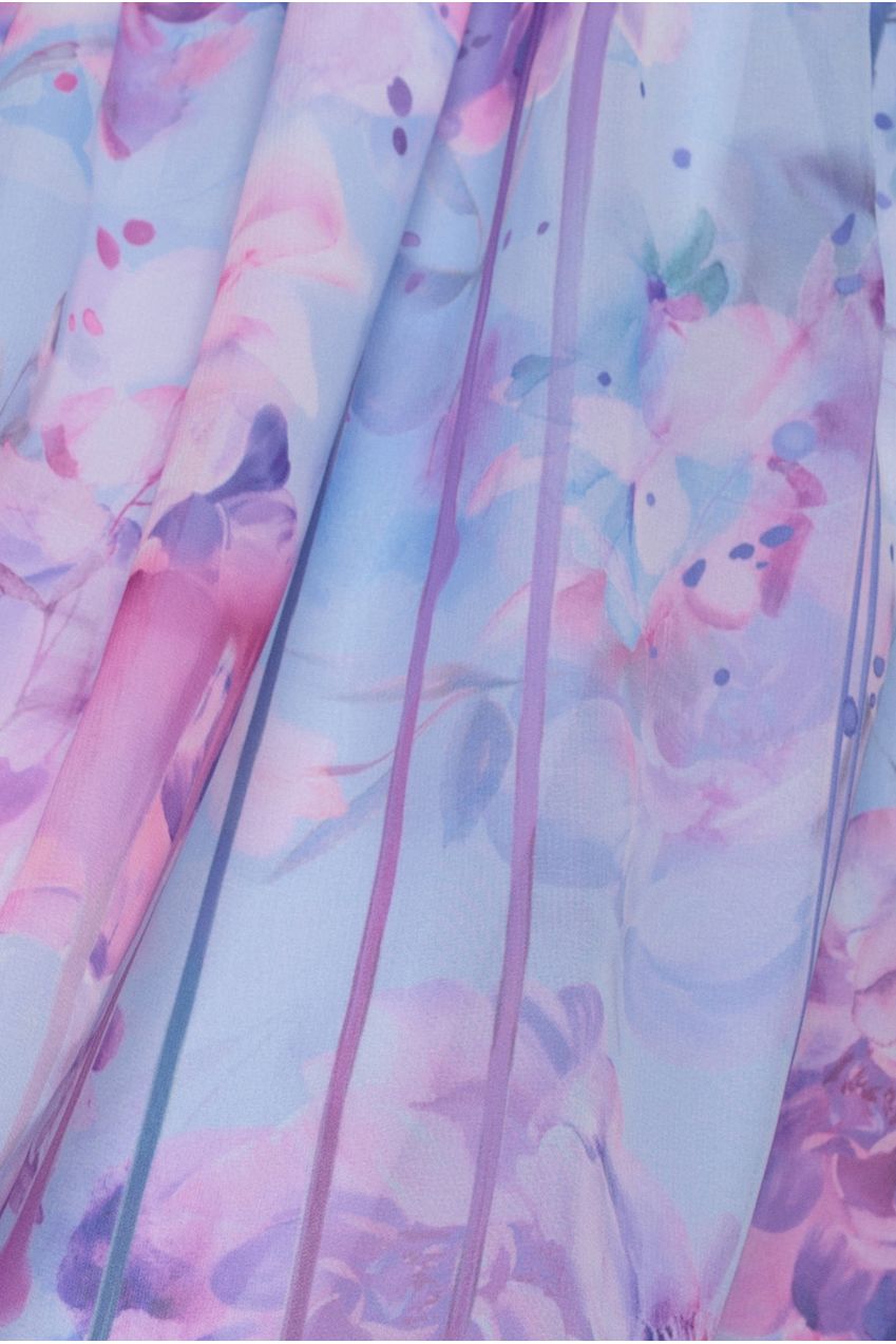 Printed Silky Chiffon Flutter Sleeve Maxi Dress - Blue DR4579