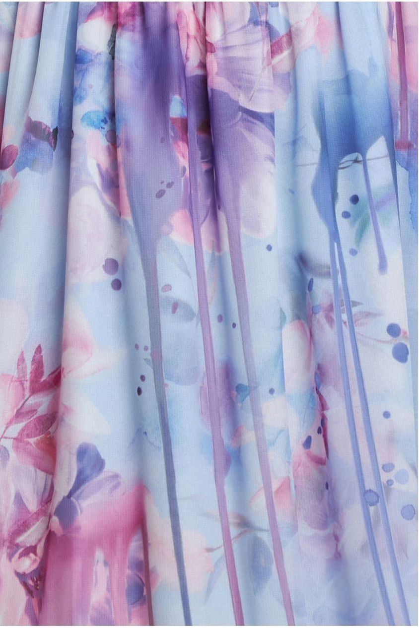 Printed Silky Chiffon Flutter Sleeve Maxi Dress - Blue DR4579