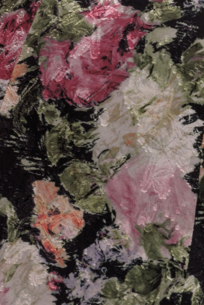 Cowl Neck Floral Print Jacquard Chiffon Maxi Dress - Black DR4583