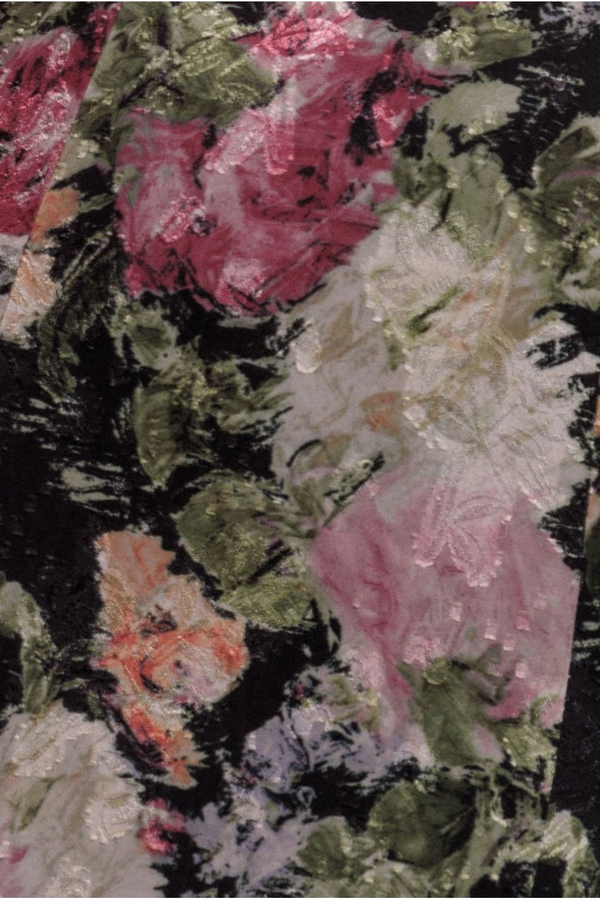 Cowl Neck Floral Print Jacquard Chiffon Maxi Dress - Black DR4583