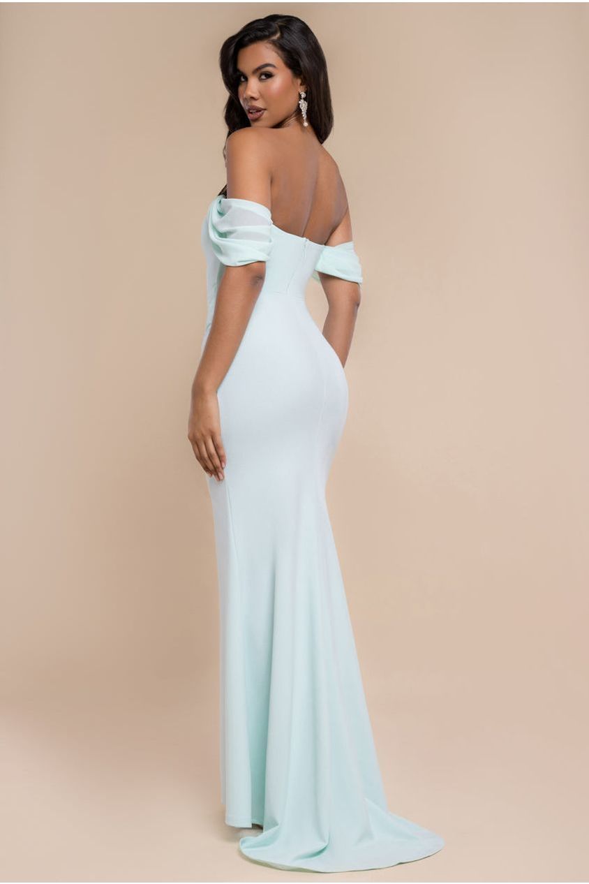 Off The Shoulder Draped Sleeve Maxi Dress With Diamante Neckline - Mint Green DR4588