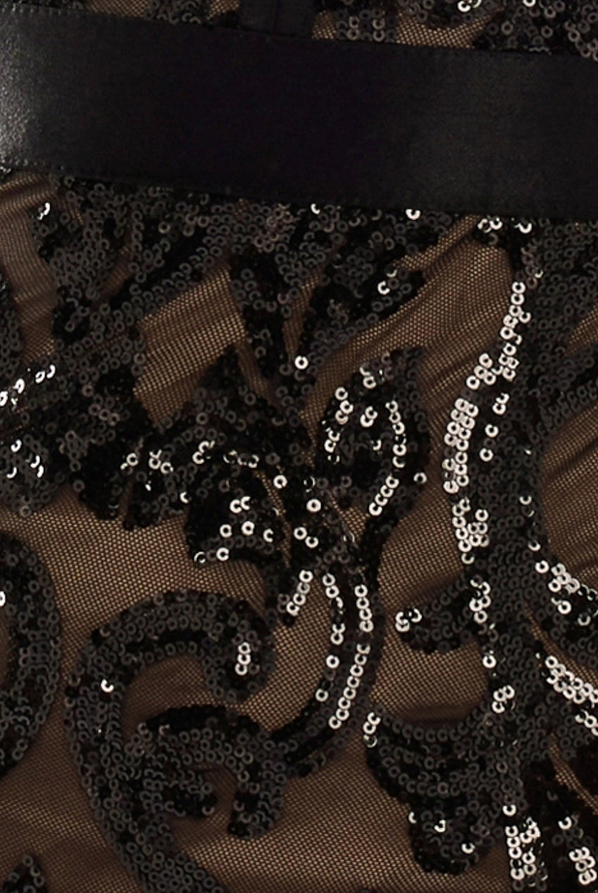 Embroidered Sequin Tassel Front Split Midaxi Dress - Black DR4590