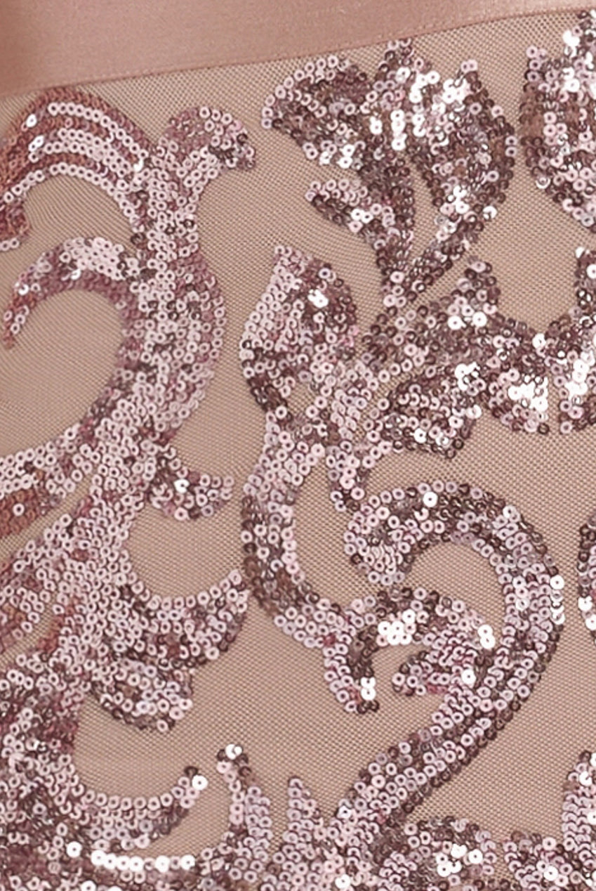 Embroidered Sequin Tassel Front Split Midaxi Dress - Blush Pink DR4590